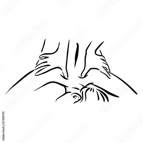 Vector hand drawn illustration of massage process on white background