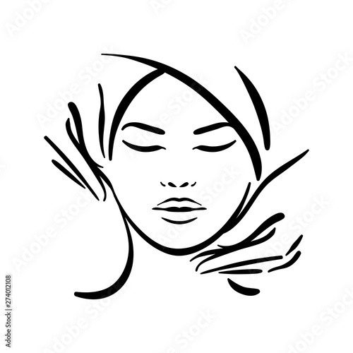 Vector hand drawn illustration of spa face massage for woman on white background