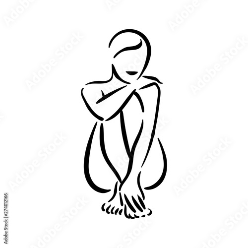 Vector hand drawn illustration of woman figure on white background