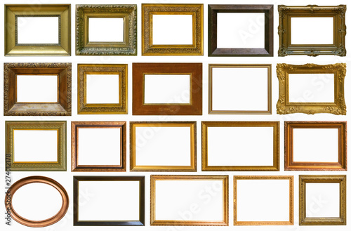 gold antique picture frame isolated on white background