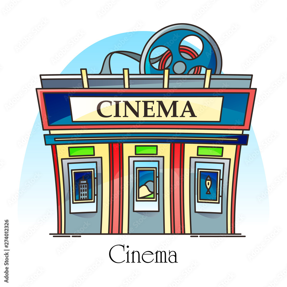 Cinema building in thin line exterior view. Facade Cinema building in thin line exterior view. Facade