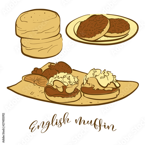 Colored sketches of English muffin bread