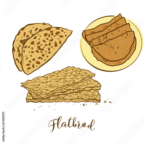 Colored sketches of Flatbrød bread