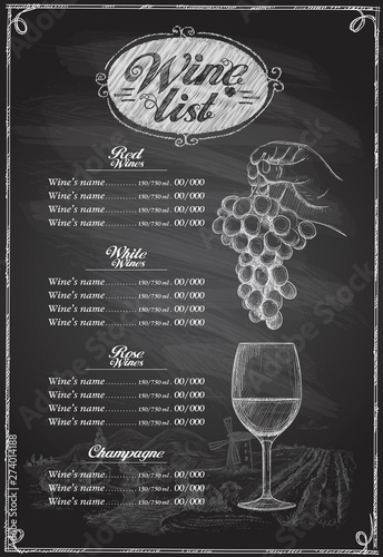Wine list chalkboard graphic illustration