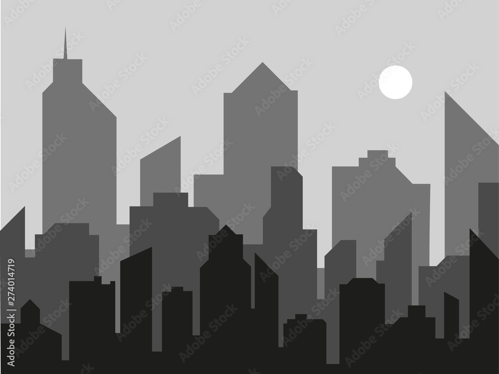 Modern city landscape vector background. City skyline vector illustration. Gorizontal Urban landscape black silhouette