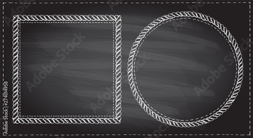 Simple doodle frames set on a chalkboard, marine style with ropes