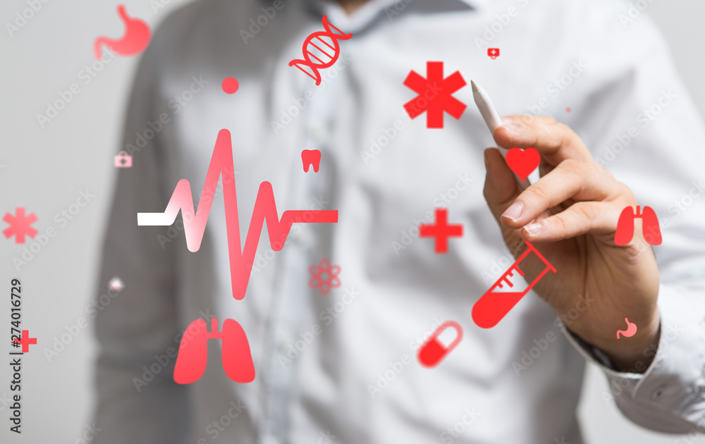 working on a virtual screen. medical technology concept working on a virtual screen. medical technology concept