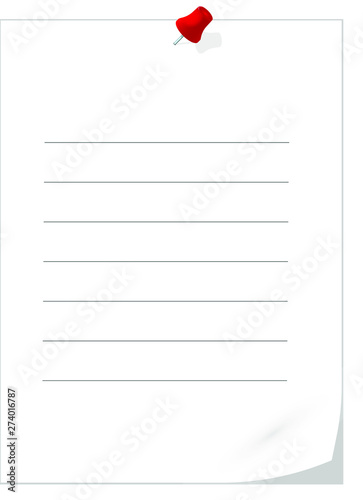 sheet of paper stuck to the wall with a pushpin
