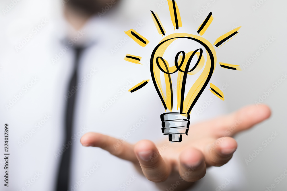 Bright idea in hand concept design art. Bright idea in hand concept design art.