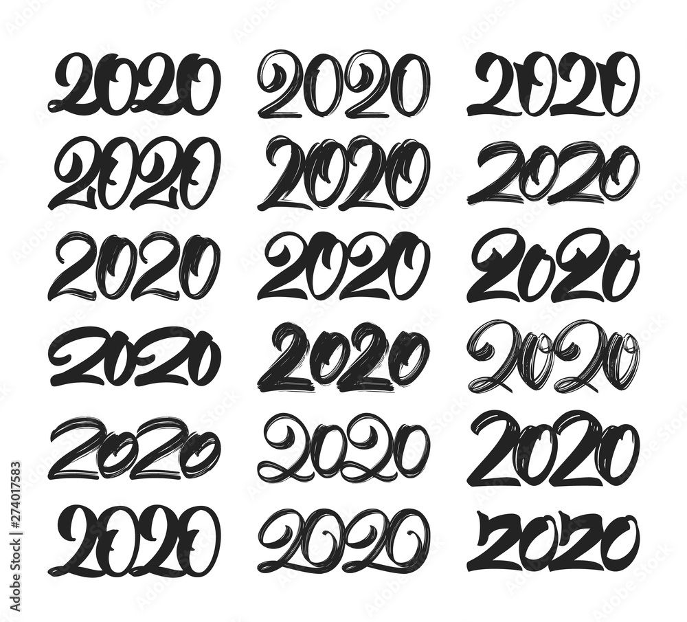Big Set of Handwritten lettering of 2020. Happy New Year. Chines calligraphy Big Set of Handwritten lettering of 2020. Happy New Year. Chines calligraphy