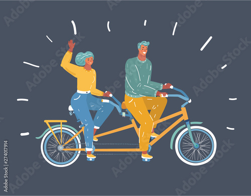 Couple riding on tandem bicycle