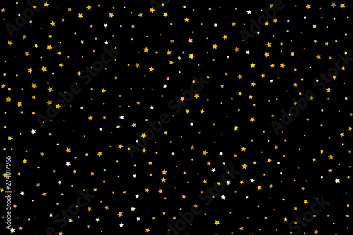 Falling golden stars on dark background. Golden Stars Confetti. Christmas, New Year celebration holiday background.