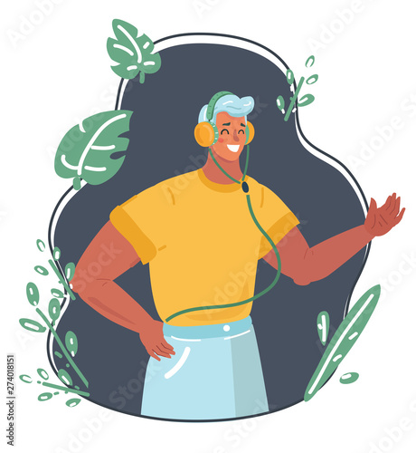 Man with headphones listening to music.