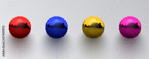 Set of 3d colorful shiny foil balloons isolated on white background.