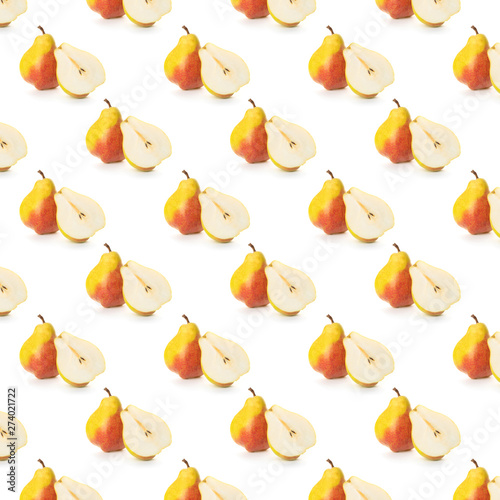 Pattern yellow ripe pear on white background.