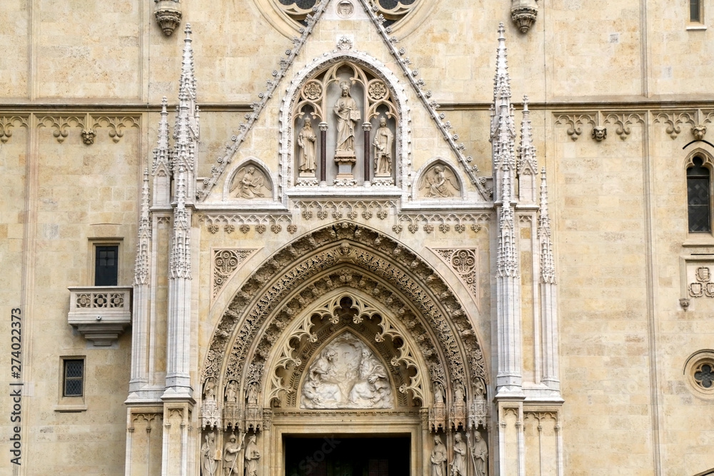 Detail of Cathedral of the Assumption of the Blessed Virgin Mary, landmark in Zagreb, Croatia.
