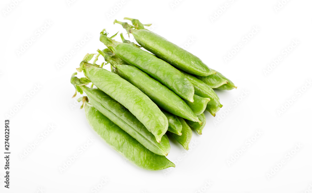 Fresh green pea pod with beans isolated on white background. Fresh green pea pod with beans isolated on white background.