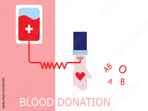 Blood Donation line art illustation Blood donation bag with donator's hand and hearth shape Illustration background.