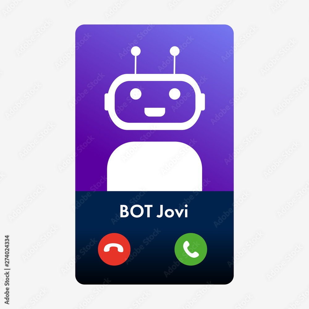 Smiling and cute bot calls to the mobile phone flat vector icon Smiling and cute bot calls to the mobile phone flat vector icon