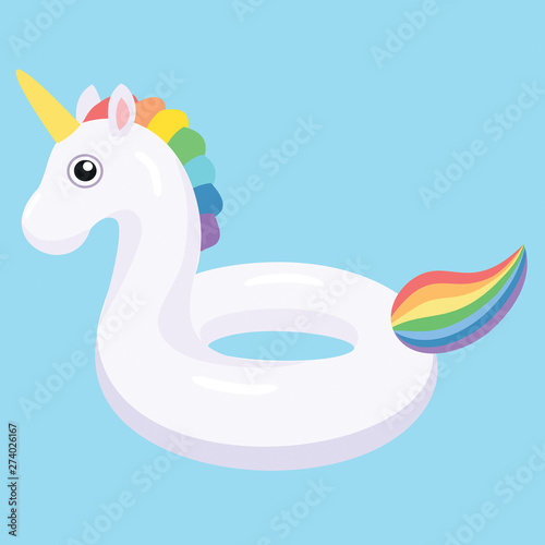 Unicorn inflatable pool float. Vector illustration.