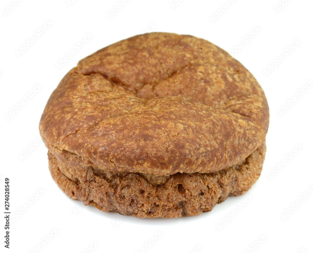 Cream puff with filling , isolated on white background.