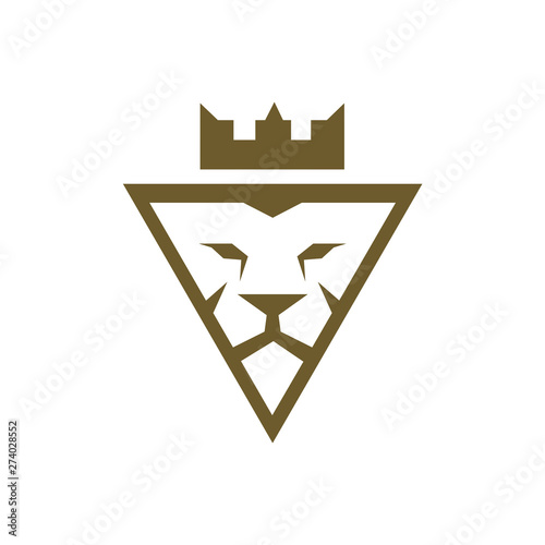 Crown lion triangle gold logo template photo