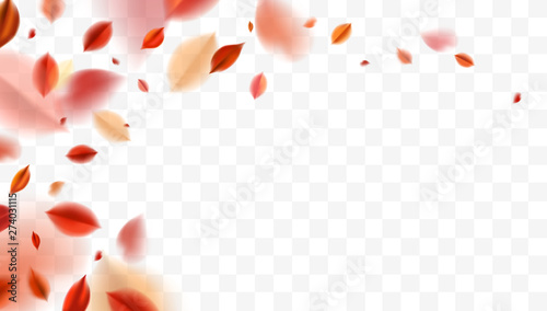 Fall blurred flying red leaves, autumn nature vector design elements for photo decoration