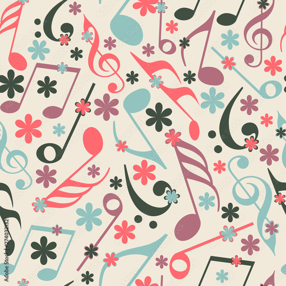 Musical notes with seamless pattern. Musical notes with seamless pattern.