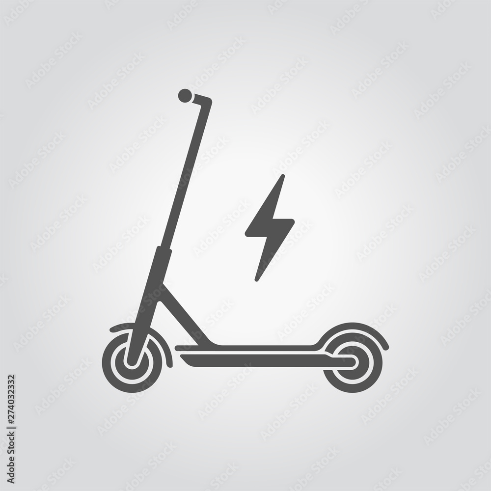 Electric scooter icon. Vector illustration of stylized scooter silhouette  and energy symbol in black color. isolated on background. Stock Vector |  Adobe Stock