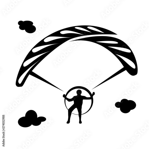  monochrome illustration in black with a man athlete and a parachute