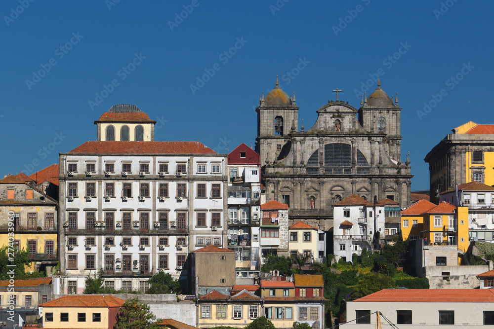 City skyline with church bell tower; Porto, Portugal