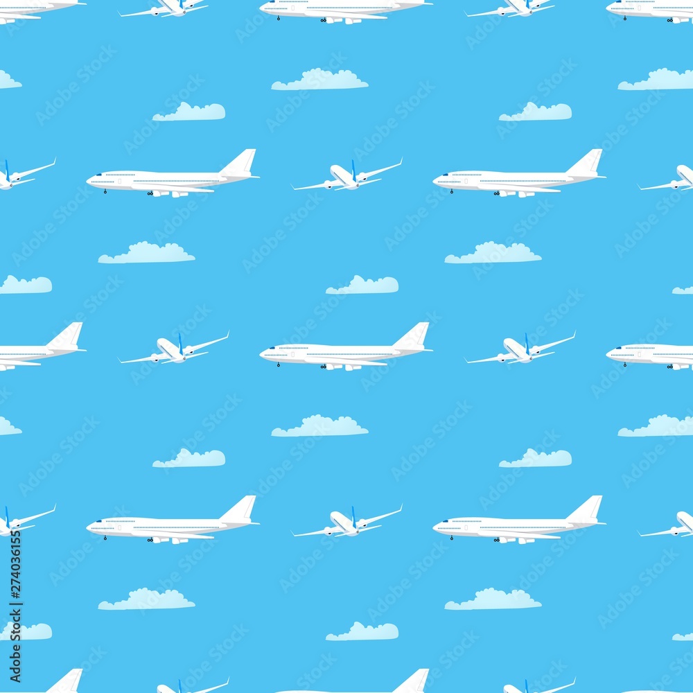 Blue Seamless Pattern on Airline Traveling Theme