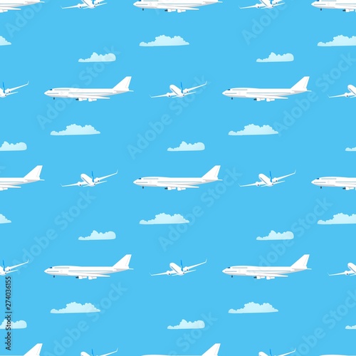 Blue Seamless Pattern on Airline Traveling Theme