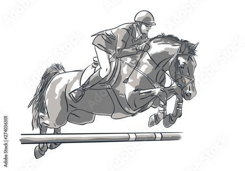 Rider and horse, show jumping