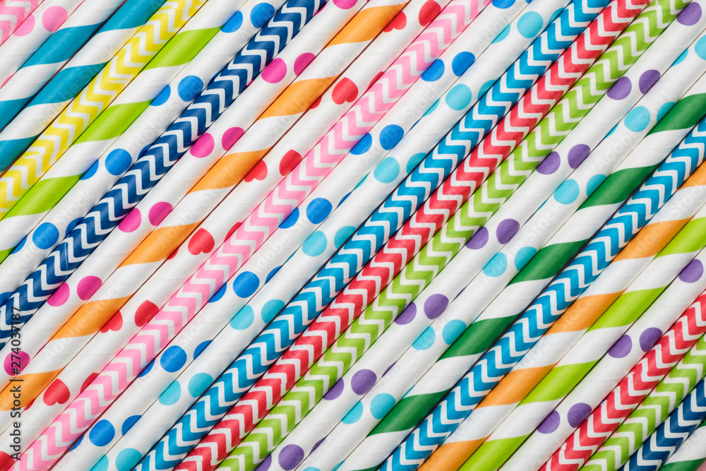 Background of colorful drinking cocktail straws