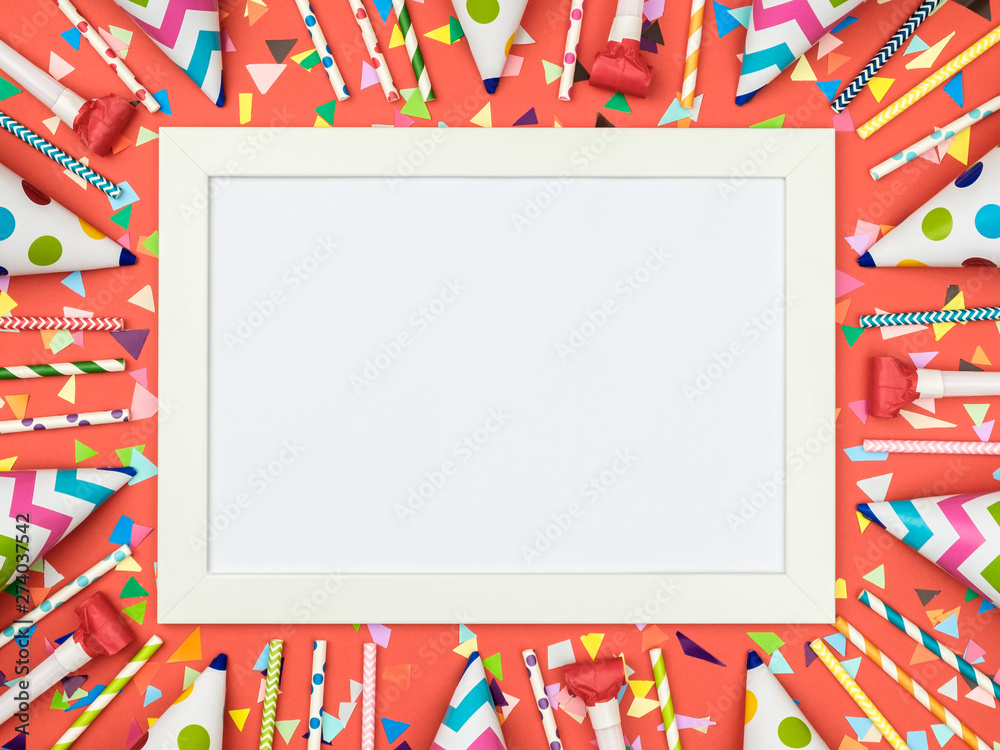 Obraz premium Blank card with colorful party items