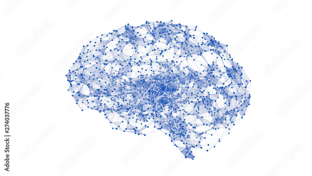 Abstract geometric brain with network connections. 3D render illustration isolated on white background Abstract geometric brain with network connections. 3D render illustration isolated on white background