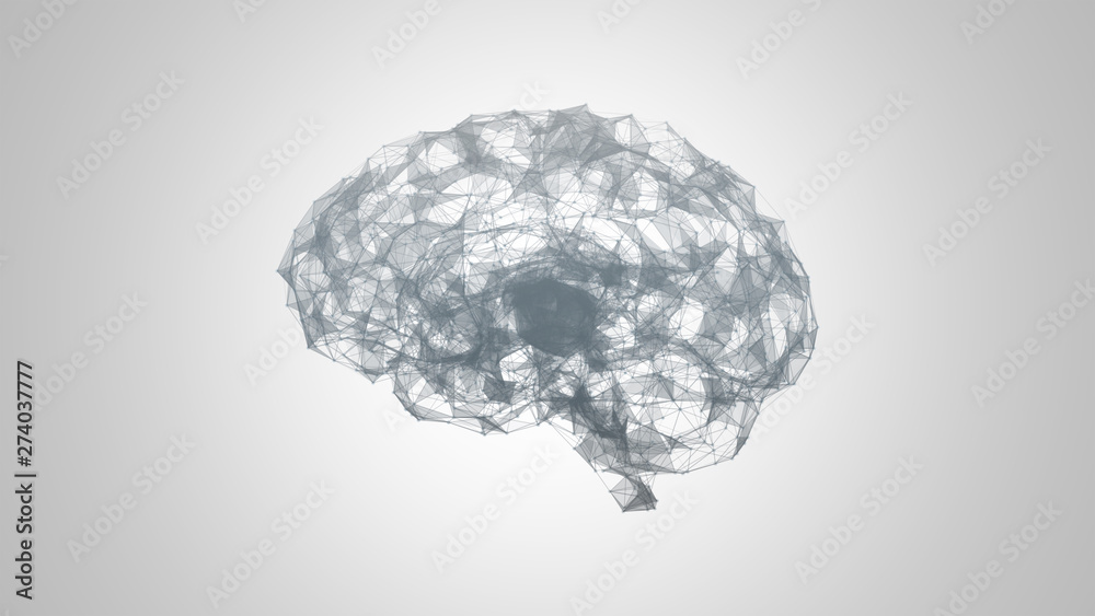 Abstract polygonal brain with connected dots and lines. Artificial intelligence 3d illustration Abstract polygonal brain with connected dots and lines. Artificial intelligence 3d illustration