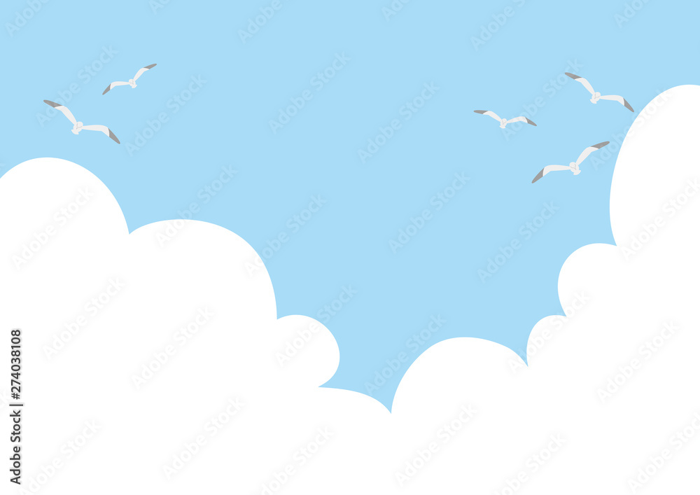 illustration of white clouds, the sky and seagulls flying. illustration of white clouds, the sky and seagulls flying.