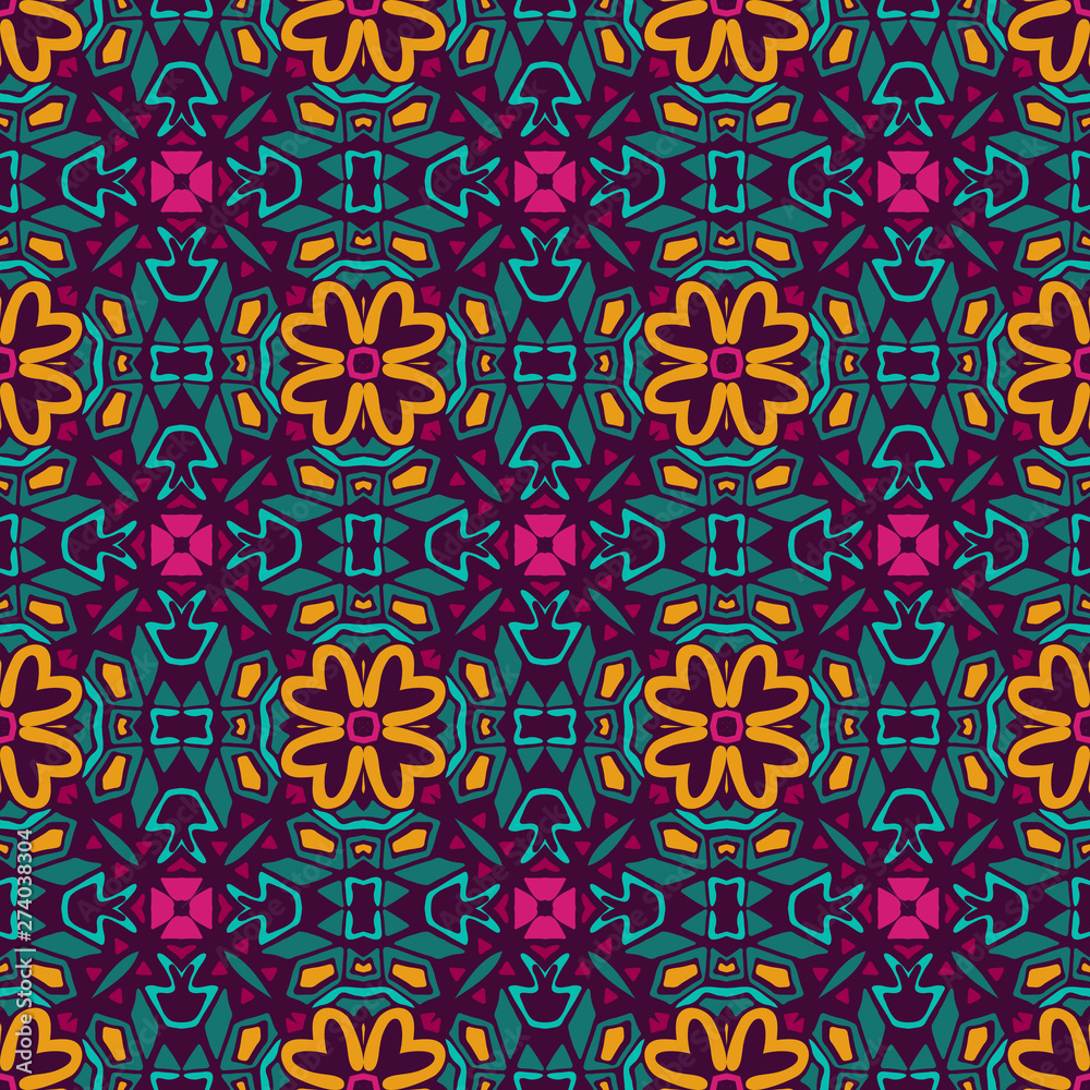 Abstract geometric tiled ethnic boho pattern for fabric.