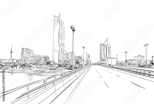  Vienna, Austria. Hand drawn sketch vector illustration.