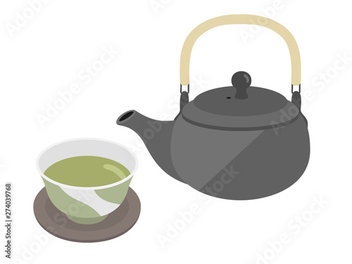 急須で入れたお茶のイラスト