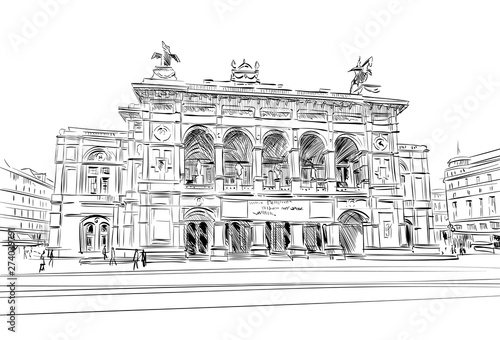 Vienna State Opera. Vienna, Austria. Hand drawn sketch vector illustration.