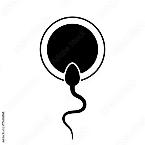 Sperm fertilizing egg cell icon. Simple element. Sperm fertilizing egg cell symbol for mobile applications on web sites and public use. Vector illustration. Black and white