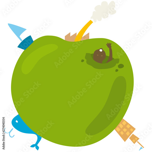 Vector illustration of an apple as the world.