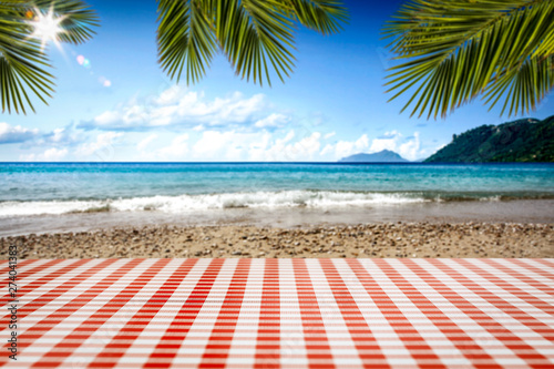 Fototapeta Naklejka Na Ścianę i Meble -  desk of free space and summer beach landscape 