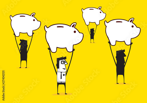 Group holding up a piggybank