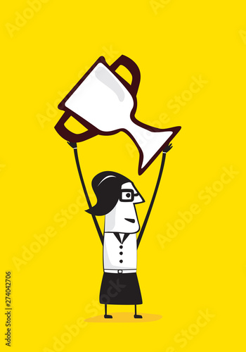 Businesswomen holding up a trophy