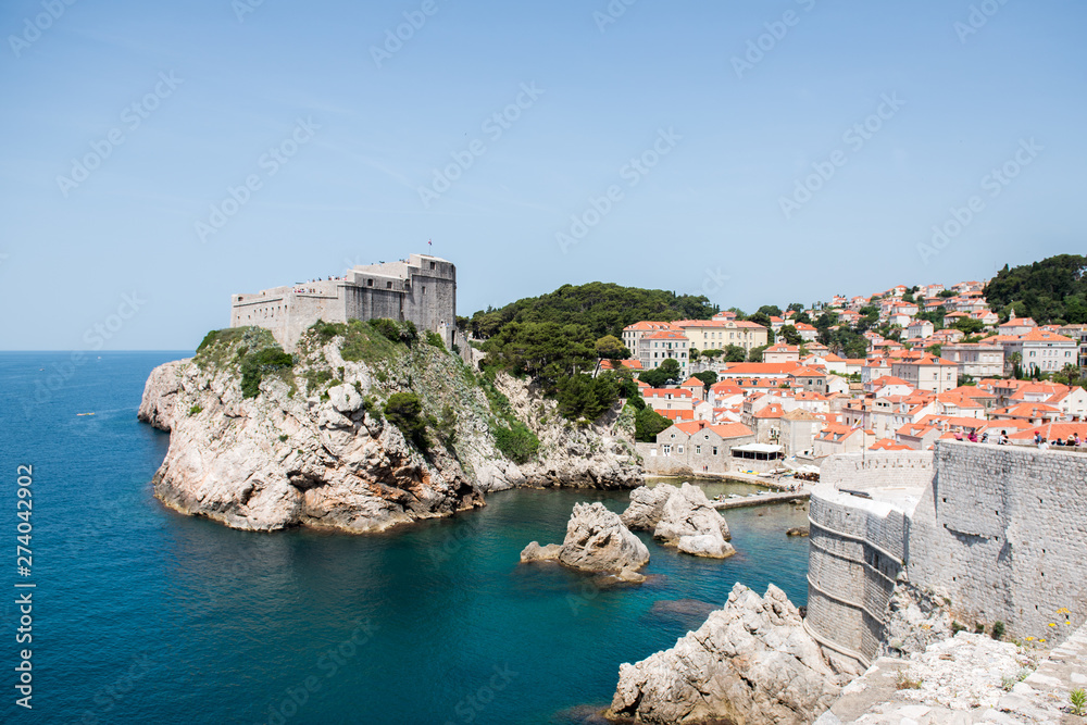 Dubrovnik old town with blue sky and sea