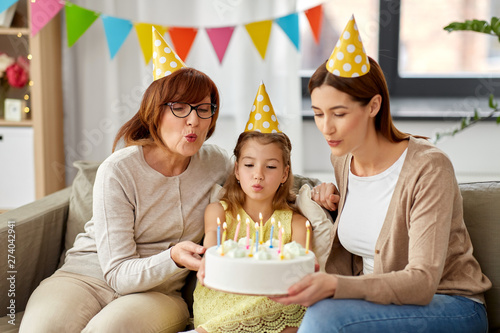 Canvas Print family, generation and celebration concept - smiling mother, daughter and grandm